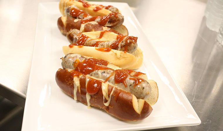 Sausages on plate at Golden 1 Center