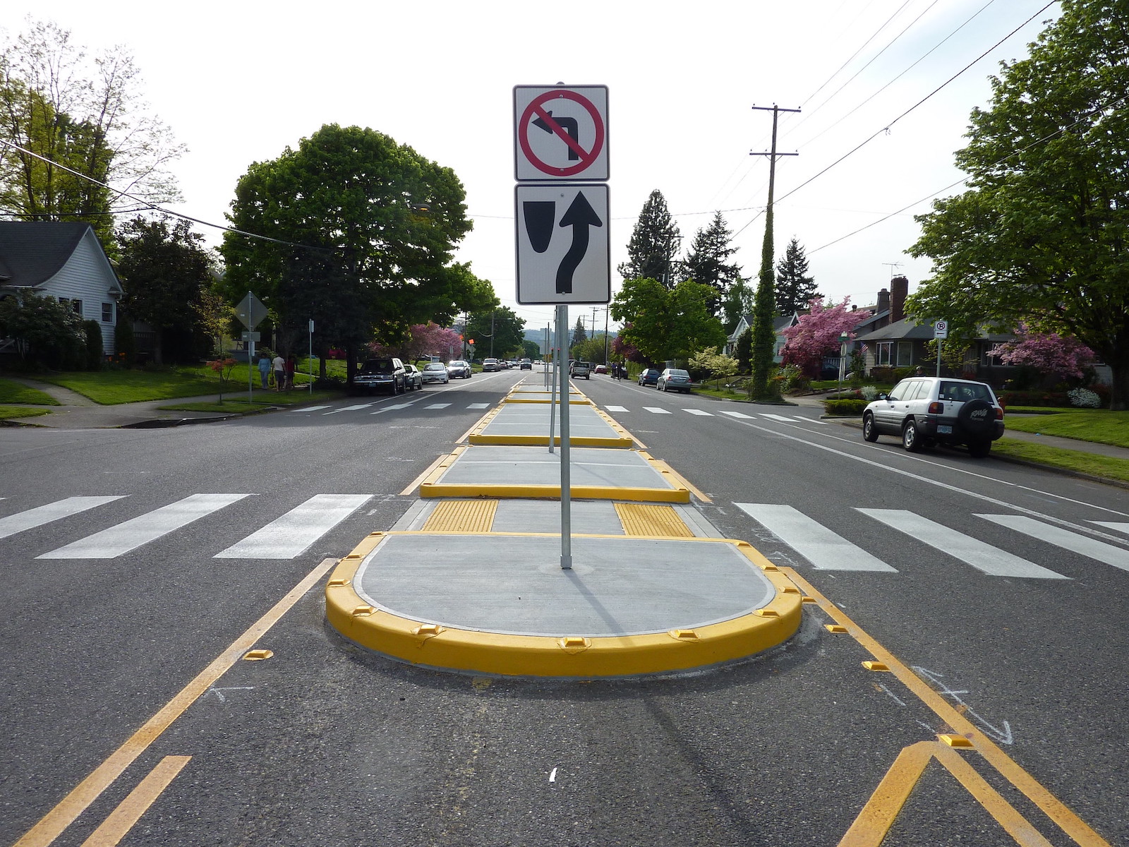 A pedestrian island in Portland, Oregon